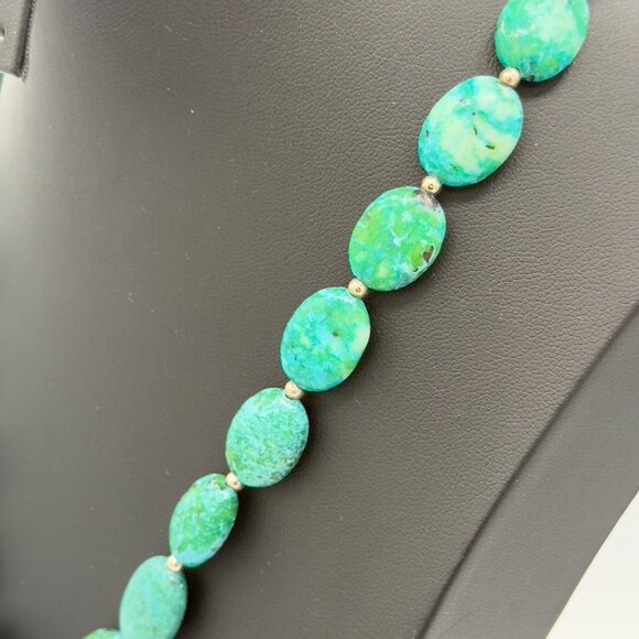 Vintage Stauer Sterling Silver Chrysocolla Pendant Necklace Green Aqua Drop 20"L - Picture 5 of 13